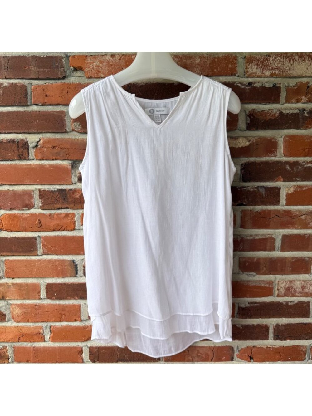 Christina B White Sleeveless Layered Flowy V-Neck Top Tunic Size S